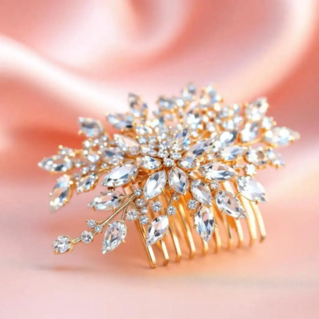 Luxury Crystal Flower Hair Comb | Wedding Bridal Hair Accessory | Elegant Gold Plated Hair Clip for Women & Girls