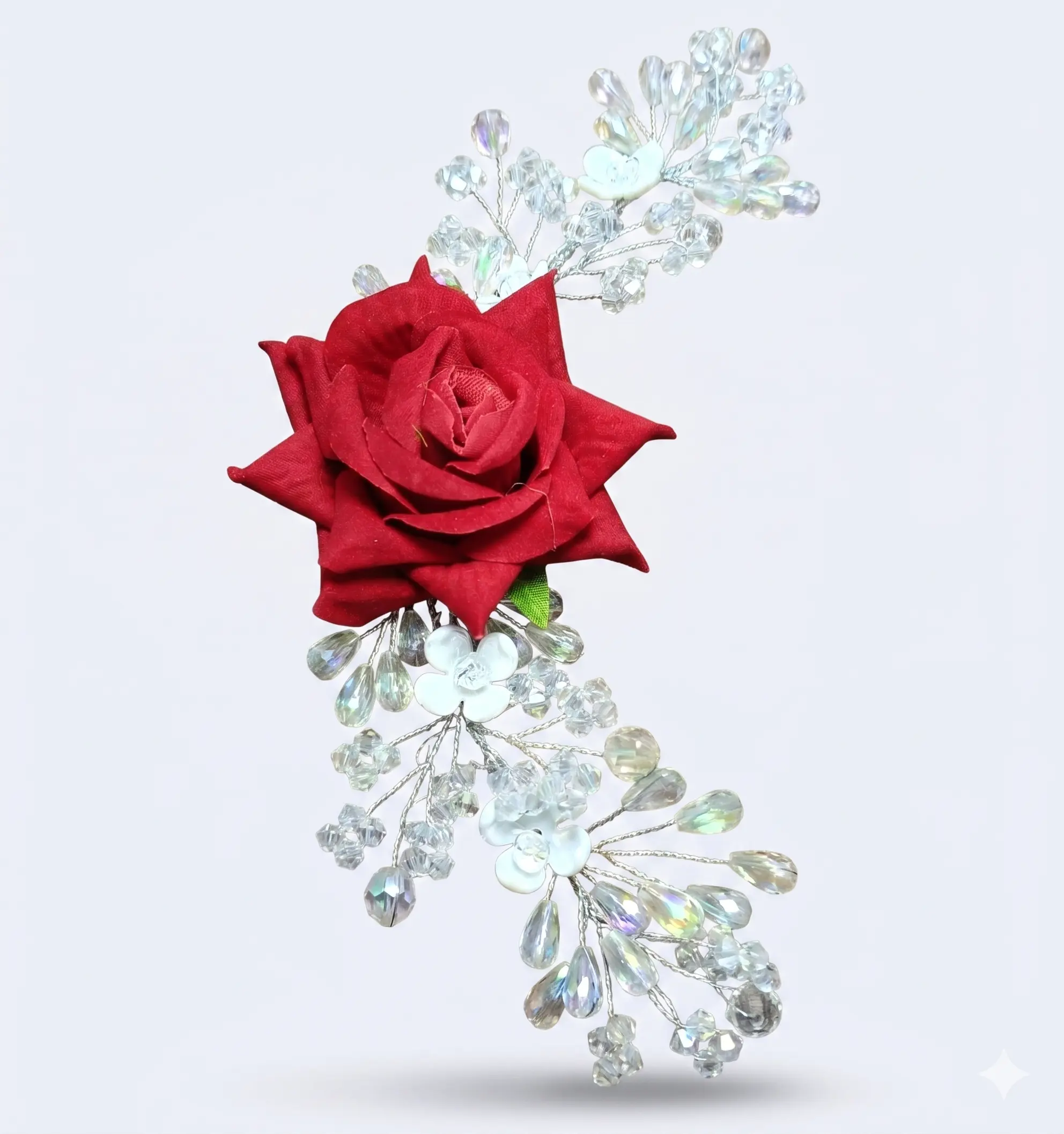 Handcrafted Red Rose Crystal Bridal Hair Accessory for Women