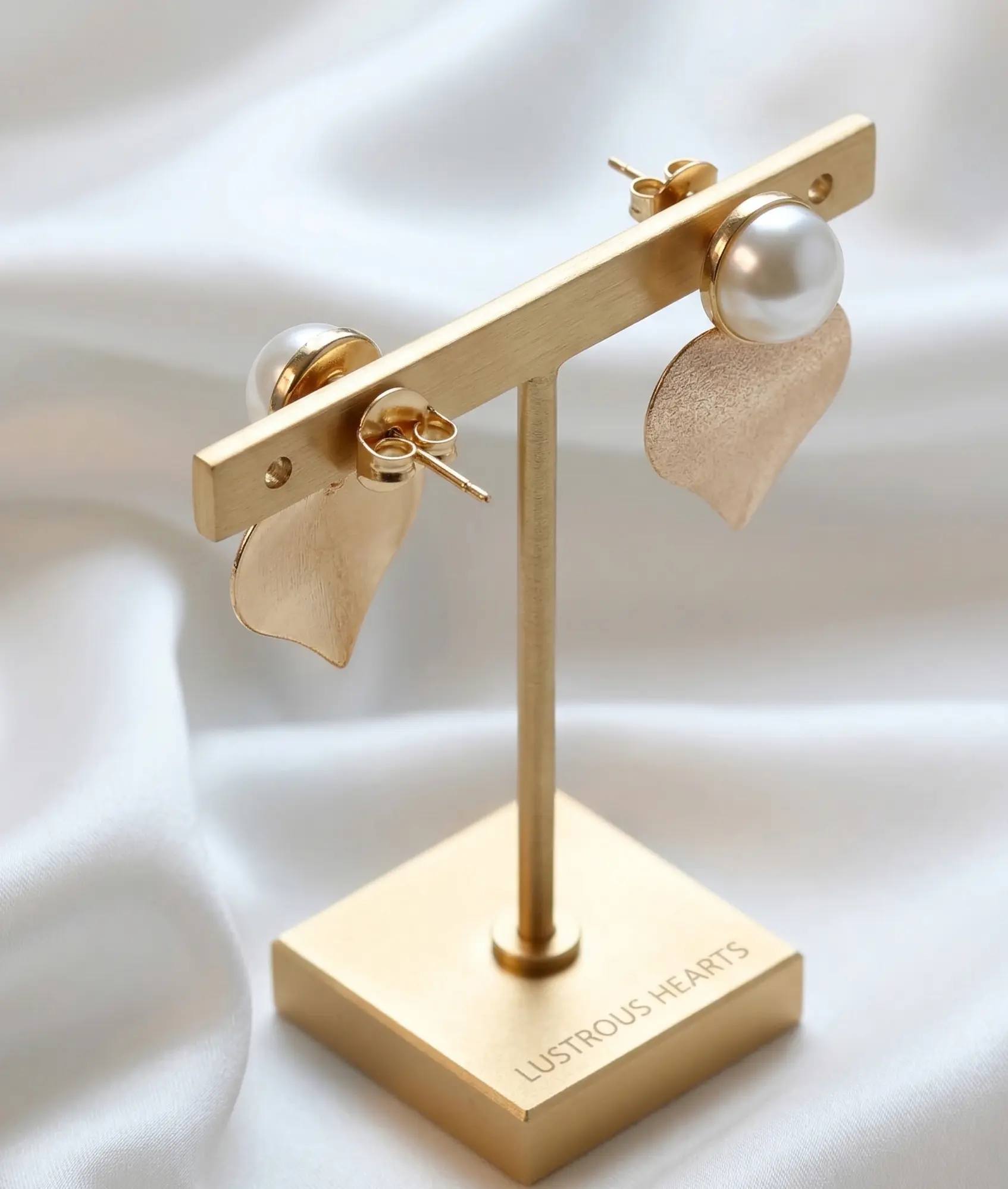 Lustrous Pearl Heart Statement Earrings – Gold Textured Heart Drop Studs