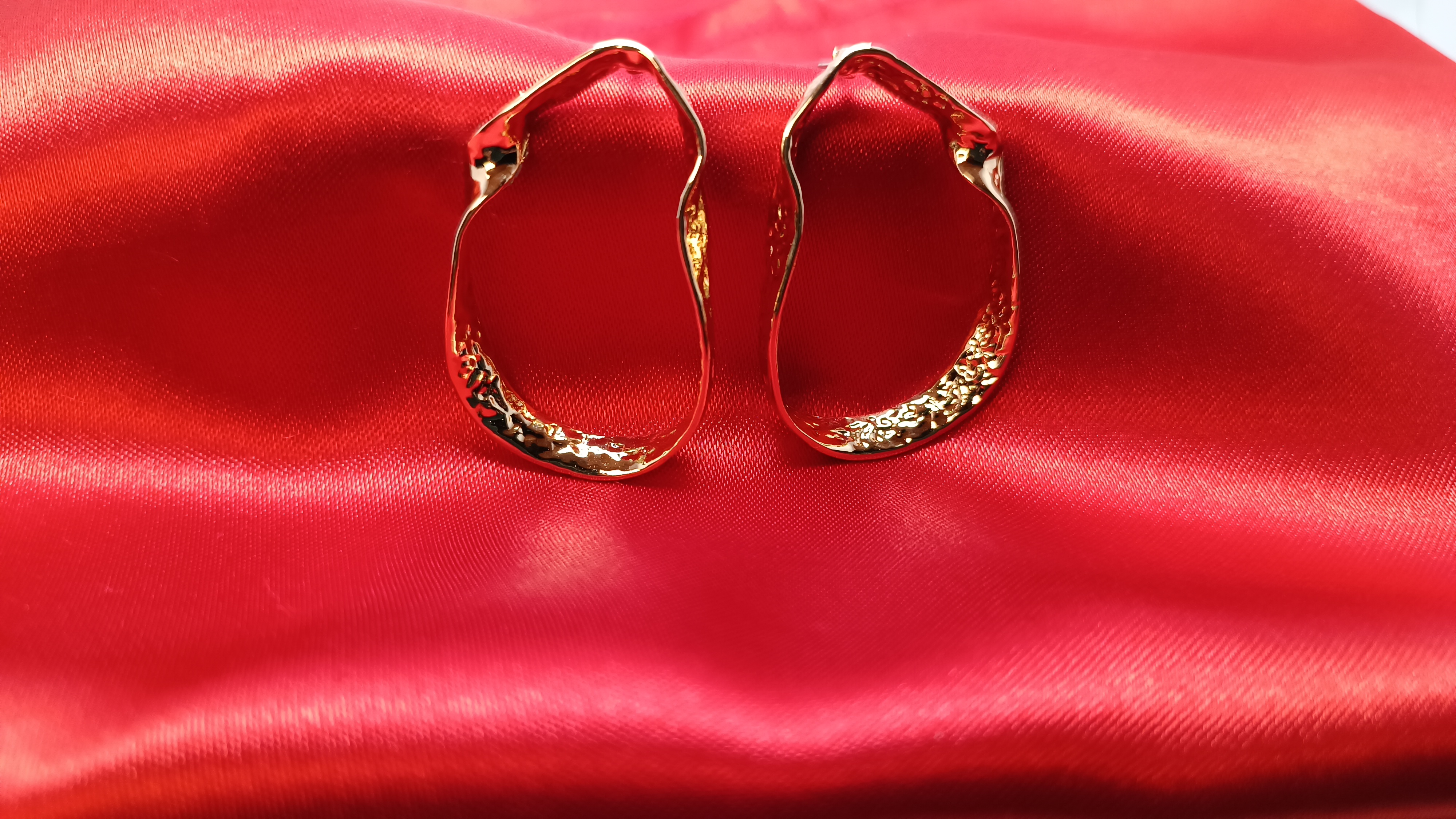 Liquid Gold Irregular Open Hoops - Abstract Melted Metal Geometric Statement Earrings for Women