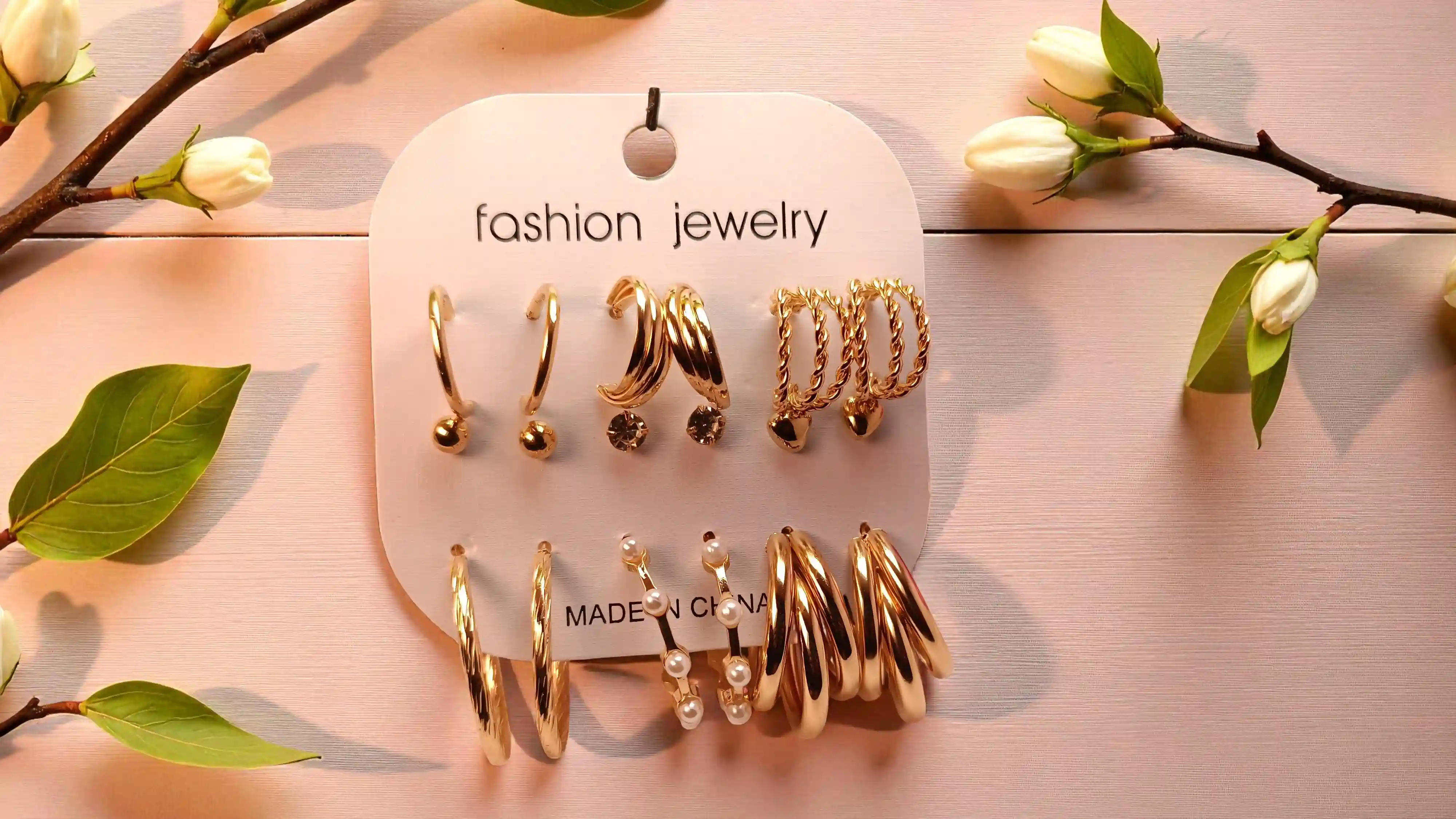 Ultimate 9-Pair Gold Hoop Earring Set – Curated Collection with Crystal Charms, Heart Drops & Pearl Accents